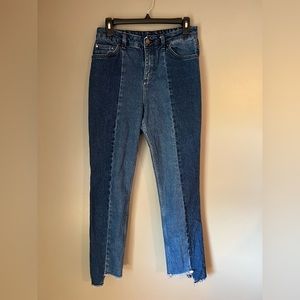 Topshop Boutique Two Tone High Rise Straight Jeans - size (6)